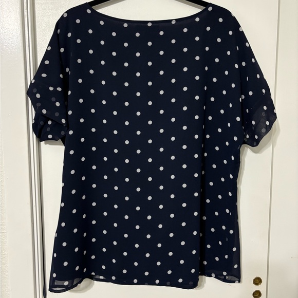 Banana Republic Large navy polkadot blouse top - Picture 2 of 4
